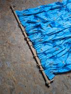 2x tentures sur tringle en bois L195xl135 cms, motif poisson, Blauw, Gebruikt, Ophalen
