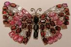 Broche papillon ornée de cristaux en métal argenté vintage, Overige materialen, 4 tot 7 cm, Met kristal, Ophalen of Verzenden