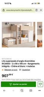 Lit superposé d’angle RICARDO 90x190 + matelas, Enlèvement, Comme neuf