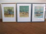 Edward Moons – 3x Aquarel Cabanas Portugal, Antiek en Kunst, Kunst | Schilderijen | Klassiek, Ophalen of Verzenden
