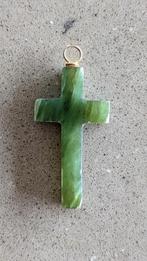 Kruisje groen in agaat, Sieraad, Gebruikt, Ophalen of Verzenden, Christendom | Katholiek
