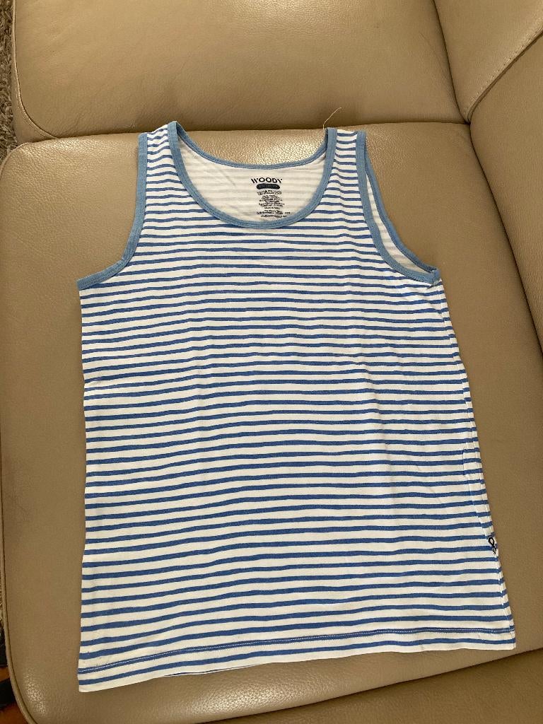 Blauw-wit gestreept onderhemdje zonder mouwen, Woody, 152, Kinderen en Baby's, Kinderkleding | Maat 152, Nacht- of Onderkleding