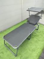 Ligbed met zonnescherm, Tuin en Terras, Ligbedden, Ophalen, Zo goed als nieuw, Aluminium, Inklapbaar