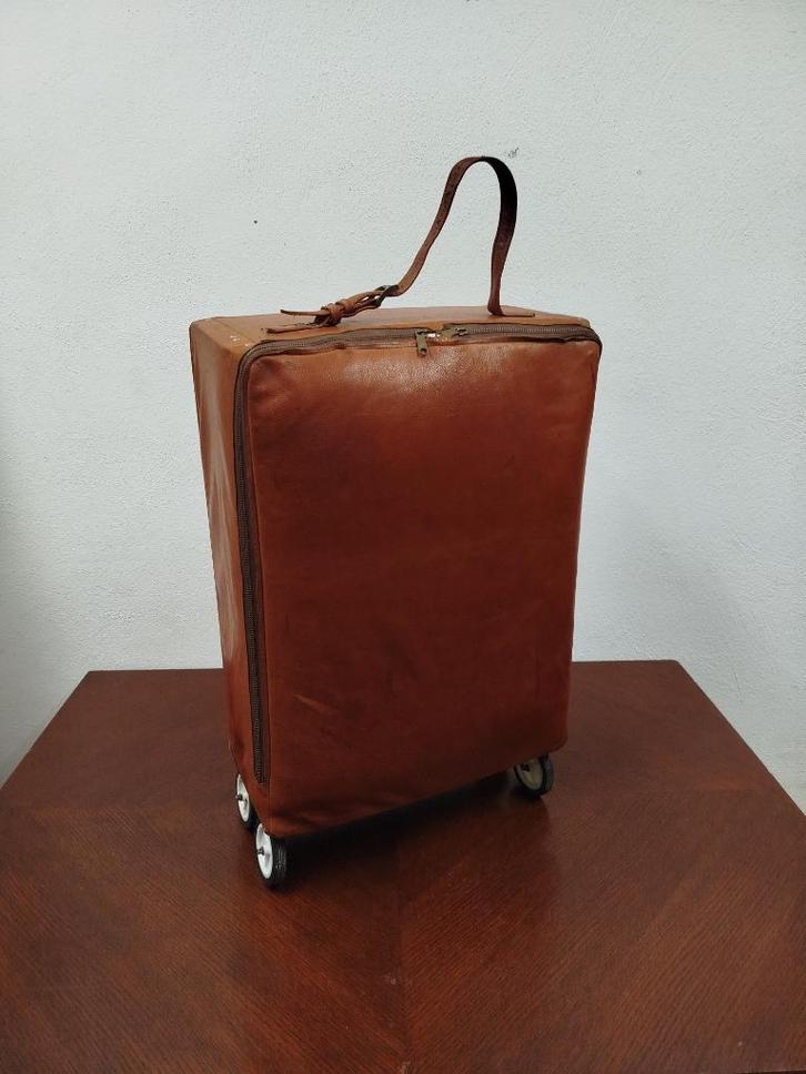 Vintage lederen plooibare koffer, Handtassen en Accessoires, Tassen | Reistassen en Weekendtassen, Gebruikt, Bruin, 40 tot 60 cm