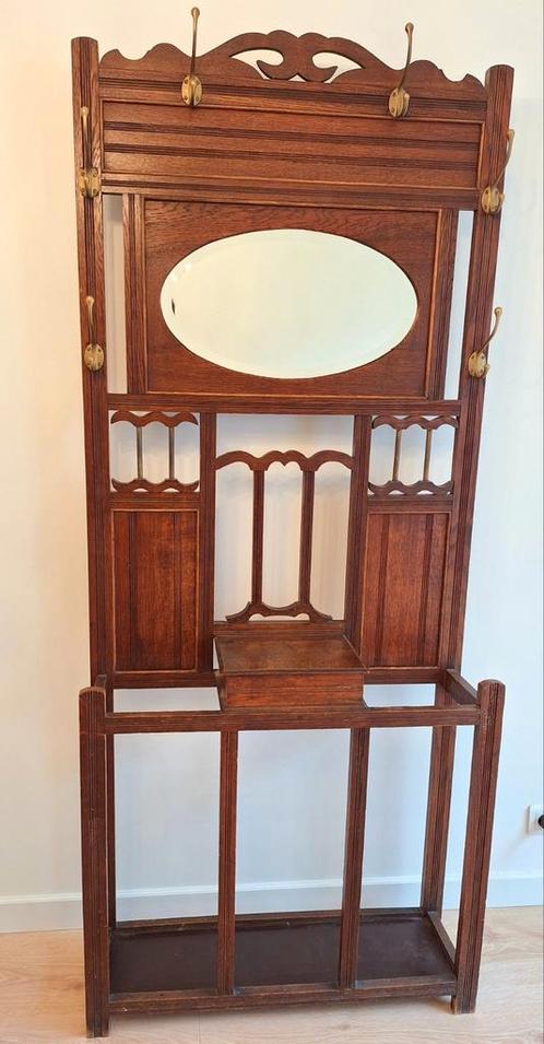 Art deco kapstok eik messing met facetspiegel, Antiek en Kunst, Antiek | Meubels | Kasten, Ophalen