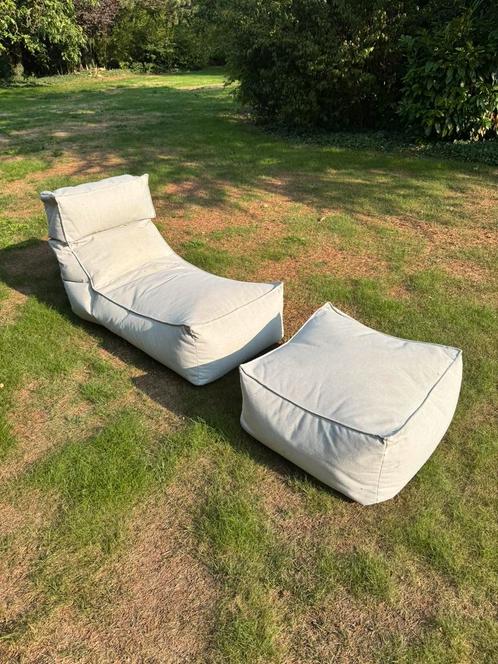 2x Blomus ligstoel + poef – outdoor lounge sets, Tuin en Terras, Ligbedden, Zo goed als nieuw, Ophalen