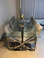 Tafel van 2m/1m en 6 grijze stoelen en salontafel, Huis en Inrichting, 100 tot 150 cm, 200 cm of meer, Ophalen of Verzenden, Zo goed als nieuw