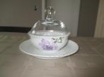 Vintage - Pot à beurre - Motif floral et cloche en verre, Antiquités & Art, Antiquités | Céramique & Poterie, Enlèvement ou Envoi