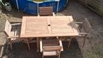 Natuurlijke massieve teakhouten tuinset 180cm /90+4 fauteuil, Ophalen, Zo goed als nieuw