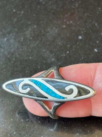 Bague vintage argent et turquoise, Enlèvement ou Envoi, Utilisé, Femme, Argent