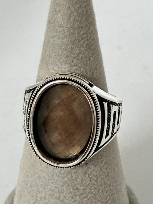 Zilveren herenring met zultaniet – maat 21, 24, 25, Handtassen en Accessoires, Ringen, Nieuw, Dame, 20 of groter, Rood, Zilver