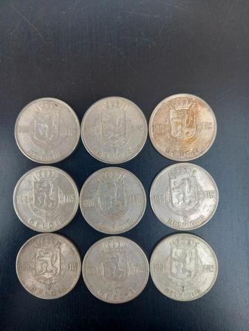 9x 100 francs Belgique en argent 0,835