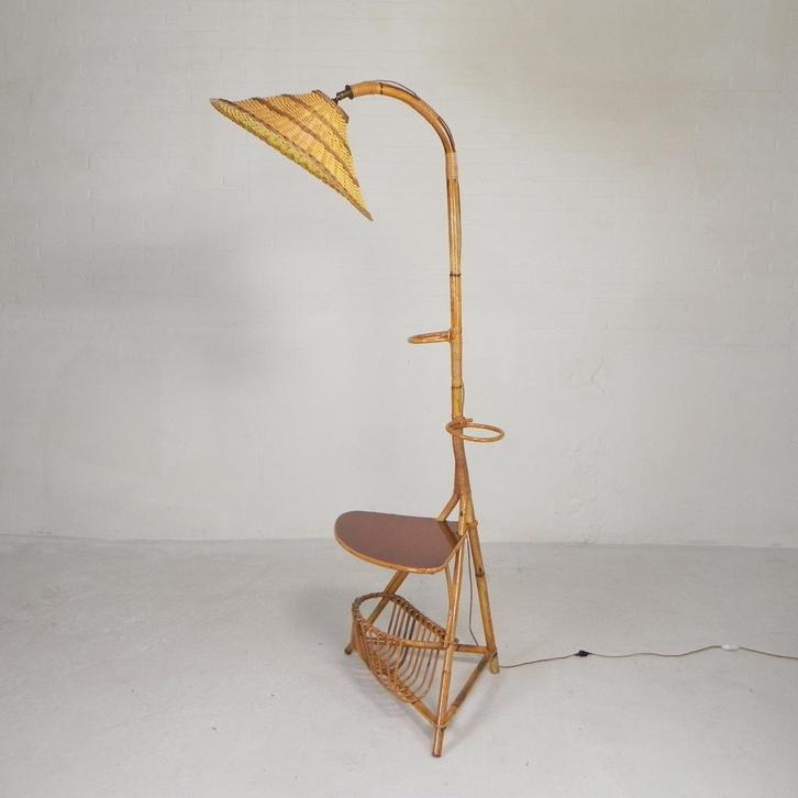 Staande bamboe lamp, jaren 50, Antiek en Kunst, Antiek | Verlichting, Ophalen of Verzenden