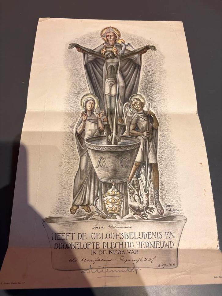doopbelofte- en geloofsbelijdenisdocument uit 1958.heilig, Antiek en Kunst, Antiek | Boeken en Manuscripten, Verzenden