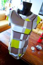 abstract geel/wit/grijs creatieve aansluitende jurk, Jaune, Porté, Vintage, Taille 42/44 (L)