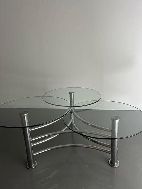 Driedelig glazen salontafel, Maison & Meubles, Tables | Tables d'appoint, Comme neuf, Rond, Verre, Enlèvement