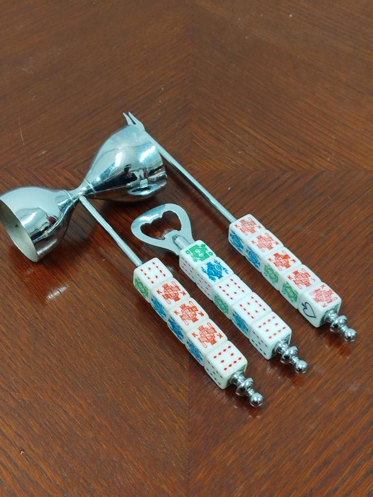 Vintage jaren50-’60 MCM dobbelstenen barset voor mancave/bar, Verzamelen, Retro, Huis en Inrichting, Ophalen of Verzenden