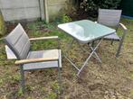 Tuintafel vierkant - bijzettafel met glasplaat met 2 stoel, Bijzettafel, Tuinset, Ophalen, 2 zitplaatsen