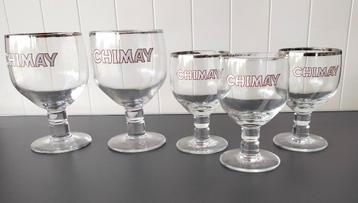 3 grote Chimay-glazen + 2 kleine Chimay-glazen 
