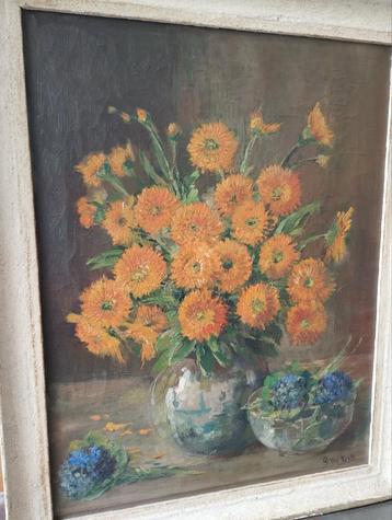 Schilderij stilleven bloemen G. Van Neste, Antiek en Kunst, Kunst | Schilderijen | Klassiek, Ophalen
