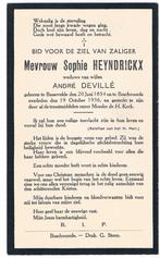 Bp. Heyndrickx Sophie. ° Bassevelde 1854 † Boscvoorde 1936, Ophalen of Verzenden, Bidprentje