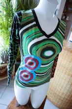 aansluitend kleurrijk vintage dressing T-shirt, Taille 36 (S), Manches longues, Vert, Porté