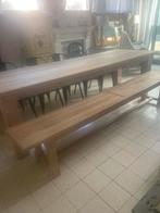 Eiken tafel 2/75 l op 90 br  met grote bank, Ophalen, Gebruikt, Rechthoekig, Hout