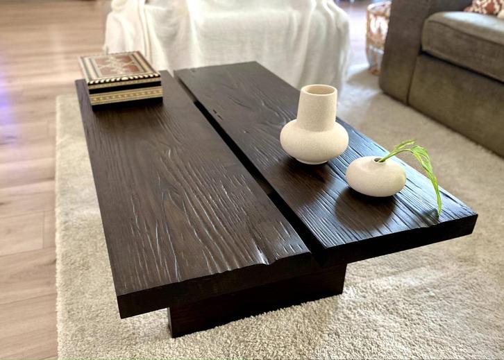 Handgemaakte salontafel Japandi stijl – yellow pine hout, Huis en Inrichting, Tafels | Salontafels, Nieuw, Minder dan 50 cm, 50 tot 100 cm