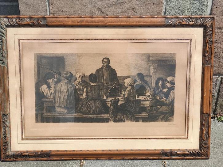 gravure le benedicite signe louise danse, Antiek en Kunst, Kunst | Etsen en Gravures, Ophalen of Verzenden