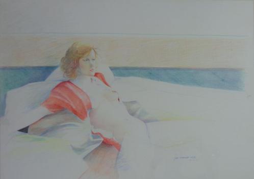 JAN VANRIET / LIGGENDE NAAKTE VROUW / ORIGINEEL WERK 71x91cm, Antiek en Kunst, Kunst | Schilderijen | Modern, Ophalen
