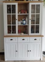 Dressoir met vitrinekast in landelijke stijl, wit eiken look, Huis en Inrichting, Kasten | Buffetkasten, Ophalen, Zo goed als nieuw