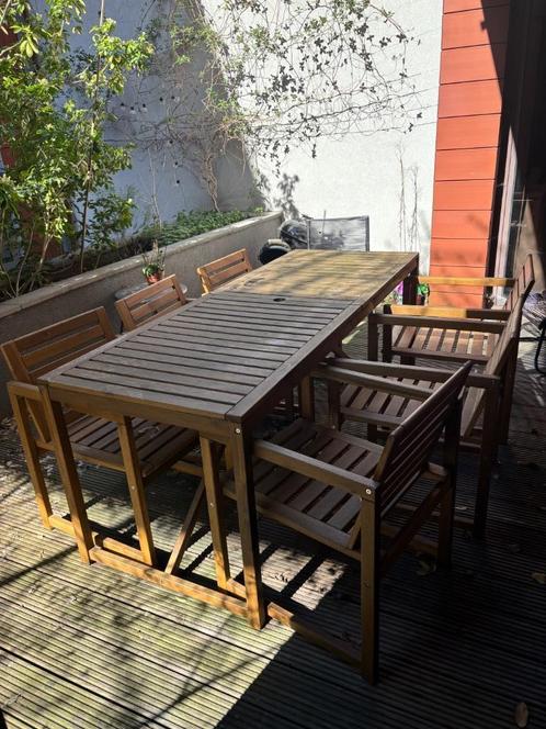 Tuintafel en 6 stoelen | Nämmarö Ikea, Tuin en Terras, Tuintafels, Zo goed als nieuw, Rechthoekig, Hout, Ophalen