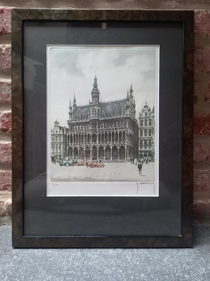 Roger Hebbelinck - ets - Het Broodhuis, Brussel, Antiek en Kunst, Kunst | Etsen en Gravures, Ophalen of Verzenden