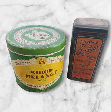 Vintage blikken Chocolat Poulain/Sirop Mélange" beschikbaar voor biedingen