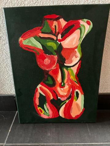 Groen-rood schilderij vrouwenlichaam 