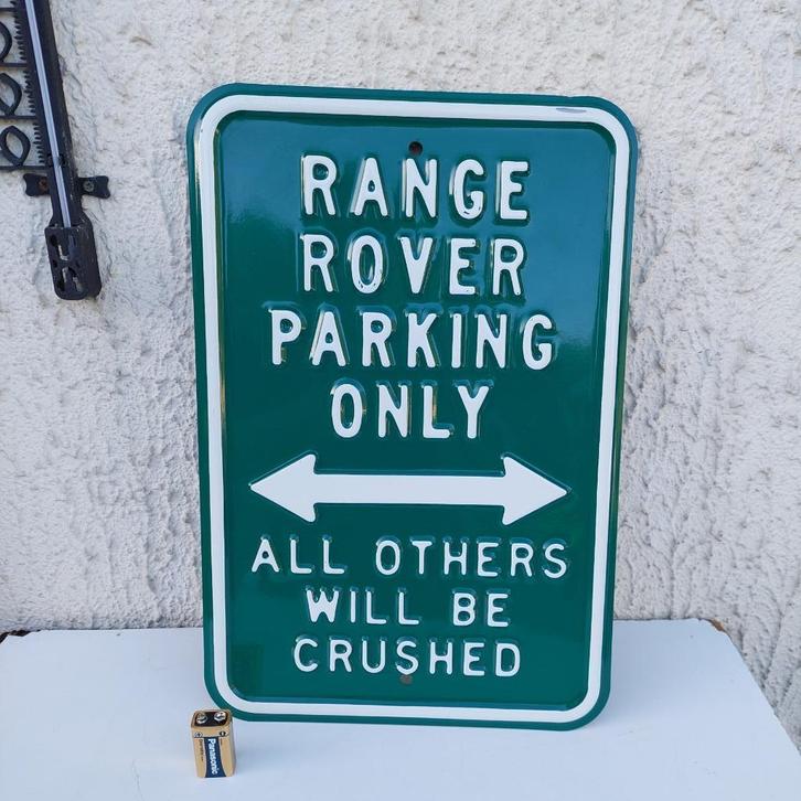 RANGE ROVER PARKING ONLY USA GEËMAILLEERD NAAMPLAATJE, Verzamelen, Merken en Reclamevoorwerpen, Gebruikt, Reclamebord, Ophalen of Verzenden