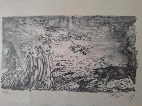Litho Frans Minnaert Compositie met vogel en kat, Antiek en Kunst, Kunst | Litho's en Zeefdrukken, Ophalen of Verzenden