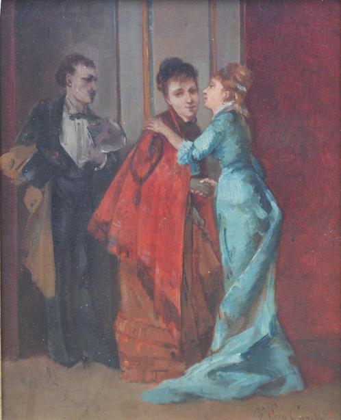 Charles Leon Cardon (1860-1921): De Ontmoeting (42 x 50 cm), Antiek en Kunst, Kunst | Schilderijen | Klassiek, Ophalen of Verzenden