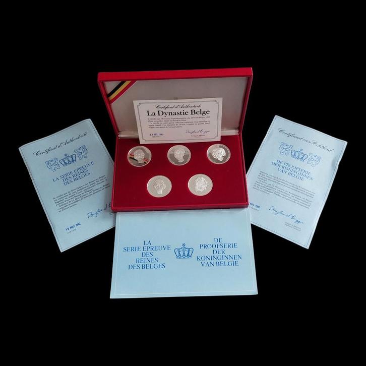 Set 5 medailles / Belgis. Dynastie / Sterling zilver / PROOF, Postzegels en Munten, Munten | België, Losse munt, Zilver, Zilver