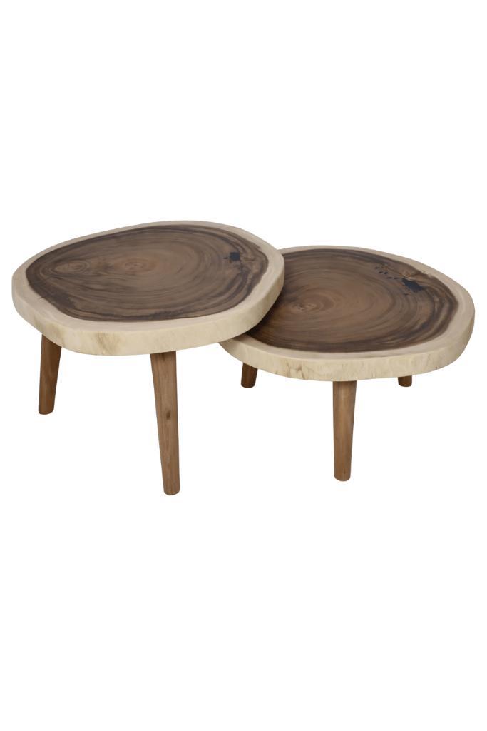set van 2 ronde salontafeltjes suar hout, Huis en Inrichting, Tafels | Salontafels, Nieuw, Rond, Overige houtsoorten, Ophalen of Verzenden
