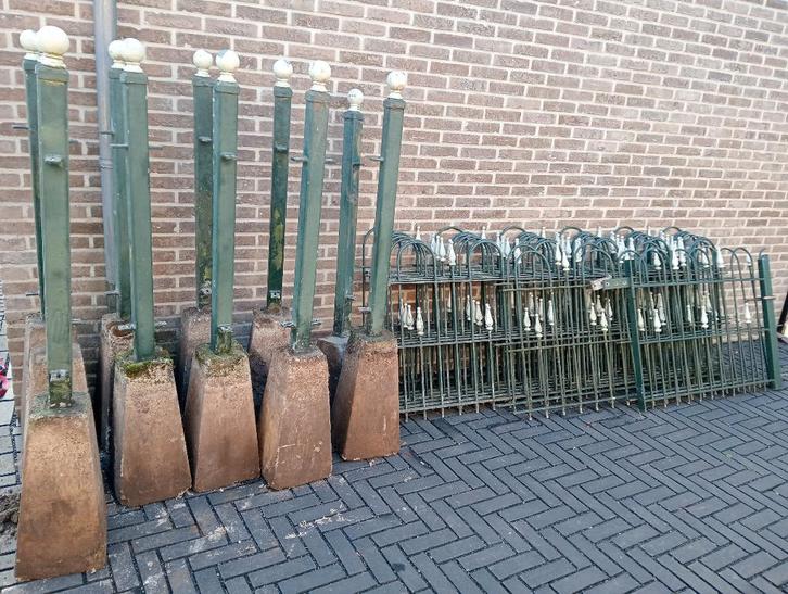Ruim 22 meter verzinkt en groen gepoedercoat sierhekwerk., Tuin en Terras, Tuinhekken en Hekwerk, Gebruikt, Sierhekwerk, IJzer