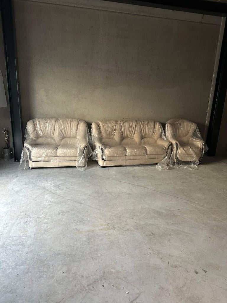 Set de sièges en cuir reconditionné - 3 pièces, Maison & Meubles, Canapés | Sofas & Chaises Longues, Comme neuf, Quatre personnes ou plus