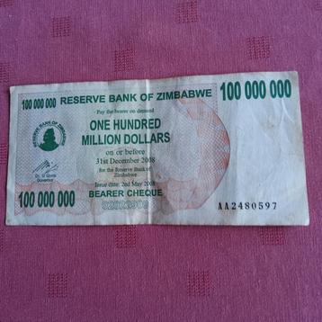 Zimbabwe 100 000 000 dollar 2008 beschikbaar voor biedingen