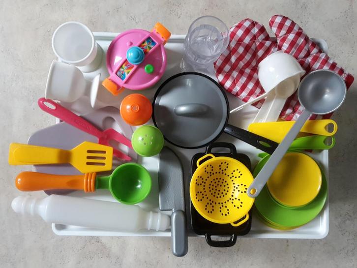 Set kookgerief voor in een speelgoed keukentje, 32 stuks, Kinderen en Baby's, Speelgoed | Speelkeukens, Zo goed als nieuw, Speelkeuken-accessoire