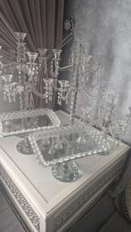 Prachtige glazen/kristallen kandelaars & plateaus op voet, Huis en Inrichting, Ophalen, Gebruikt, Kandelaar