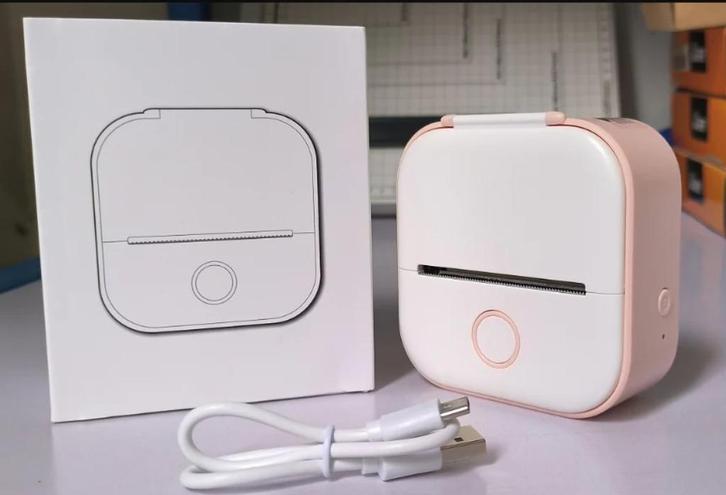 T02 draadloze miniprinter - inclusief 3 rollen - roze, Computers en Software, Pocketprinters, Nieuw, Ophalen