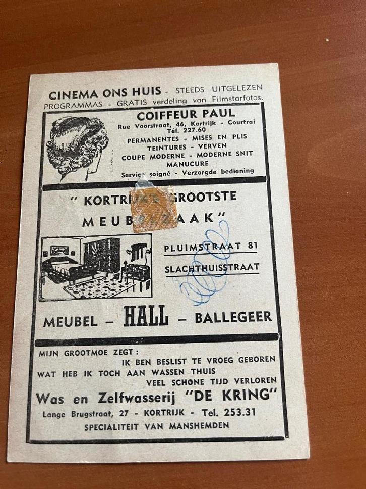 Filmster Tony Curtis-Cinema Wit Huis-Kortrijk -Jaren 50/60, Verzamelen, Film en Tv, Gebruikt, Film, Foto of Kaart, Verzenden