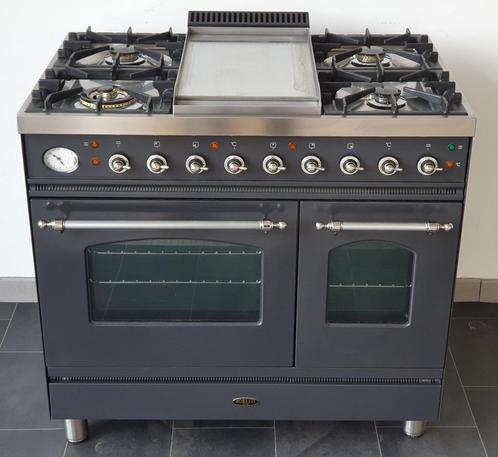 🍀 Poêle Boretti de luxe 90 cm en acier inoxydable anthraci, Electroménager, Cuisinières, Comme neuf, Autoportant, 5 zones de cuisson ou plus