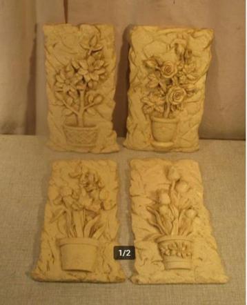 4 Mooie Oude Wandtaferelen in aardewerk - 25x15 beschikbaar voor biedingen