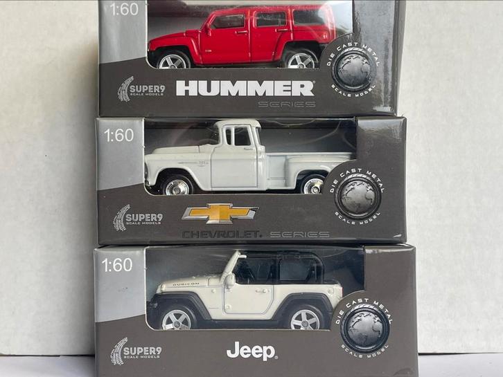 Super9 Jeep, Chevrolet, Hummer, 1:60, Hobby en Vrije tijd, Modelauto's | Overige schalen, Zo goed als nieuw, Auto, Ophalen of Verzenden